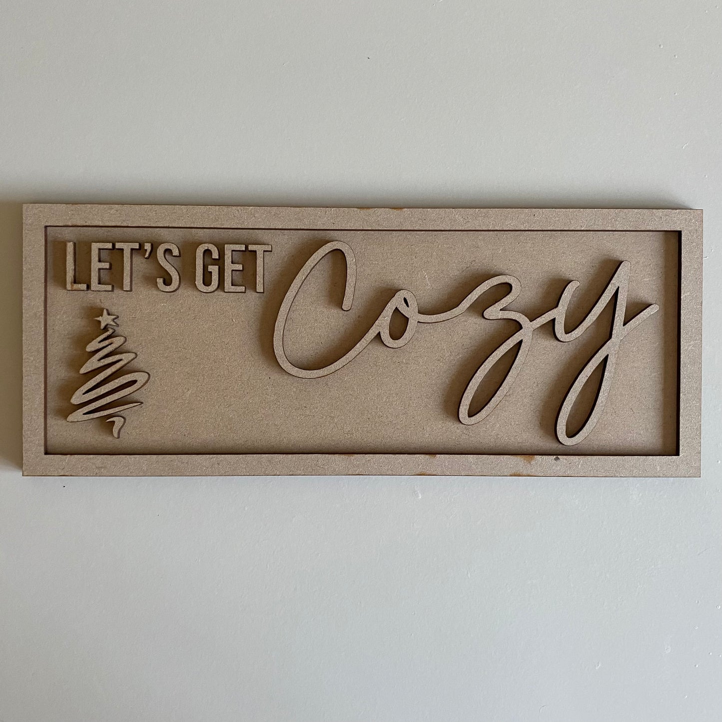 30cm Let's Get Cosy Christmas Tree Rectangle Sign