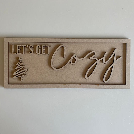30cm Let's Get Cosy Christmas Tree Rectangle Sign