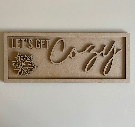 30cm Let's Get Cosy Maple Leaf Rectangle Sign