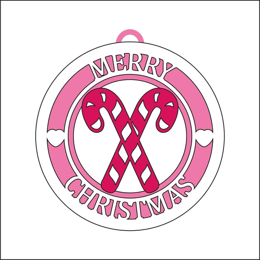10cm Merry Christmas Candy Canes Bauble