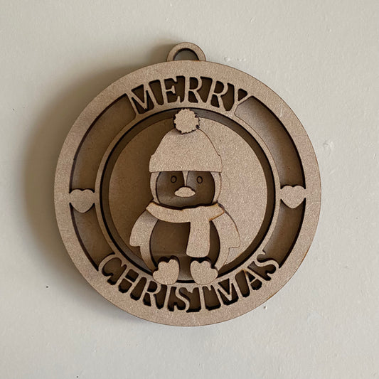 10cm Merry Christmas Penguin Bauble