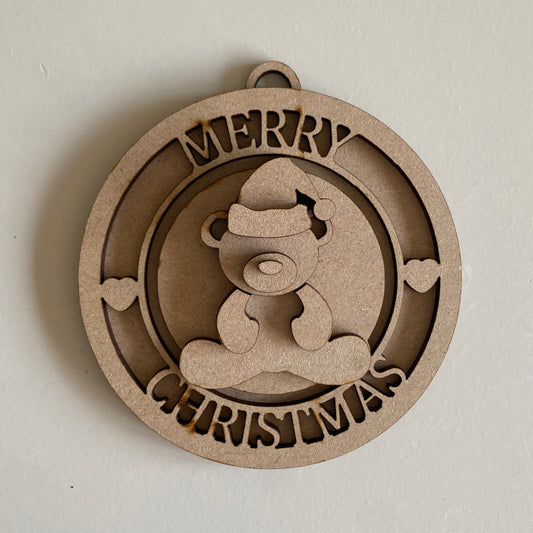 10cm Merry Christmas Bear Bauble