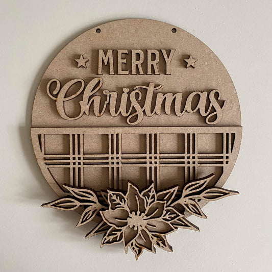 20cm Merry Christmas Tartan Sign