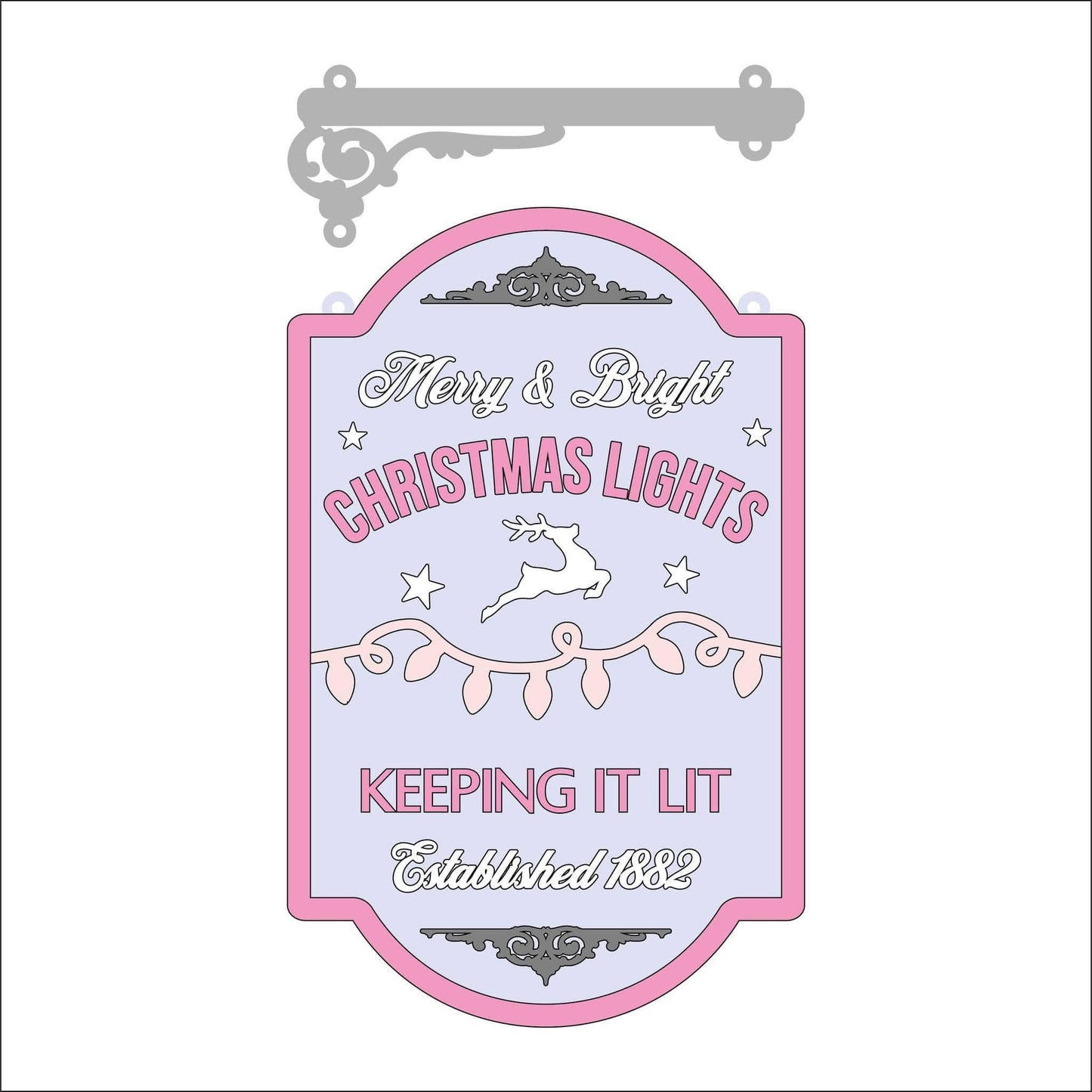 25cm Merry & Bright Christmas Lights Hanging Sign
