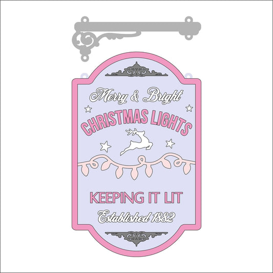 25cm Merry & Bright Christmas Lights Hanging Sign