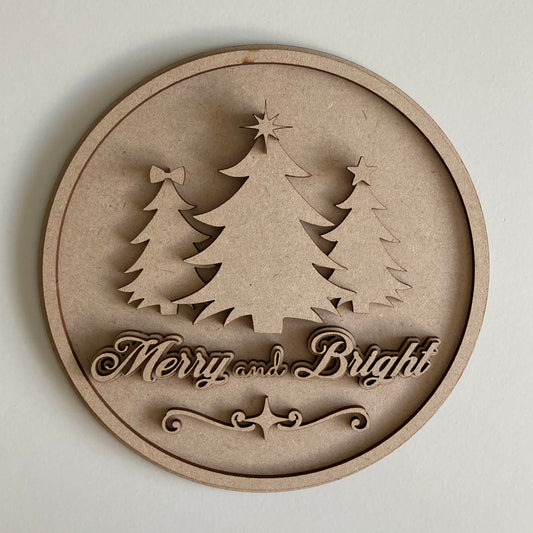 20cm Merry & Bright Christmas Trees Sign