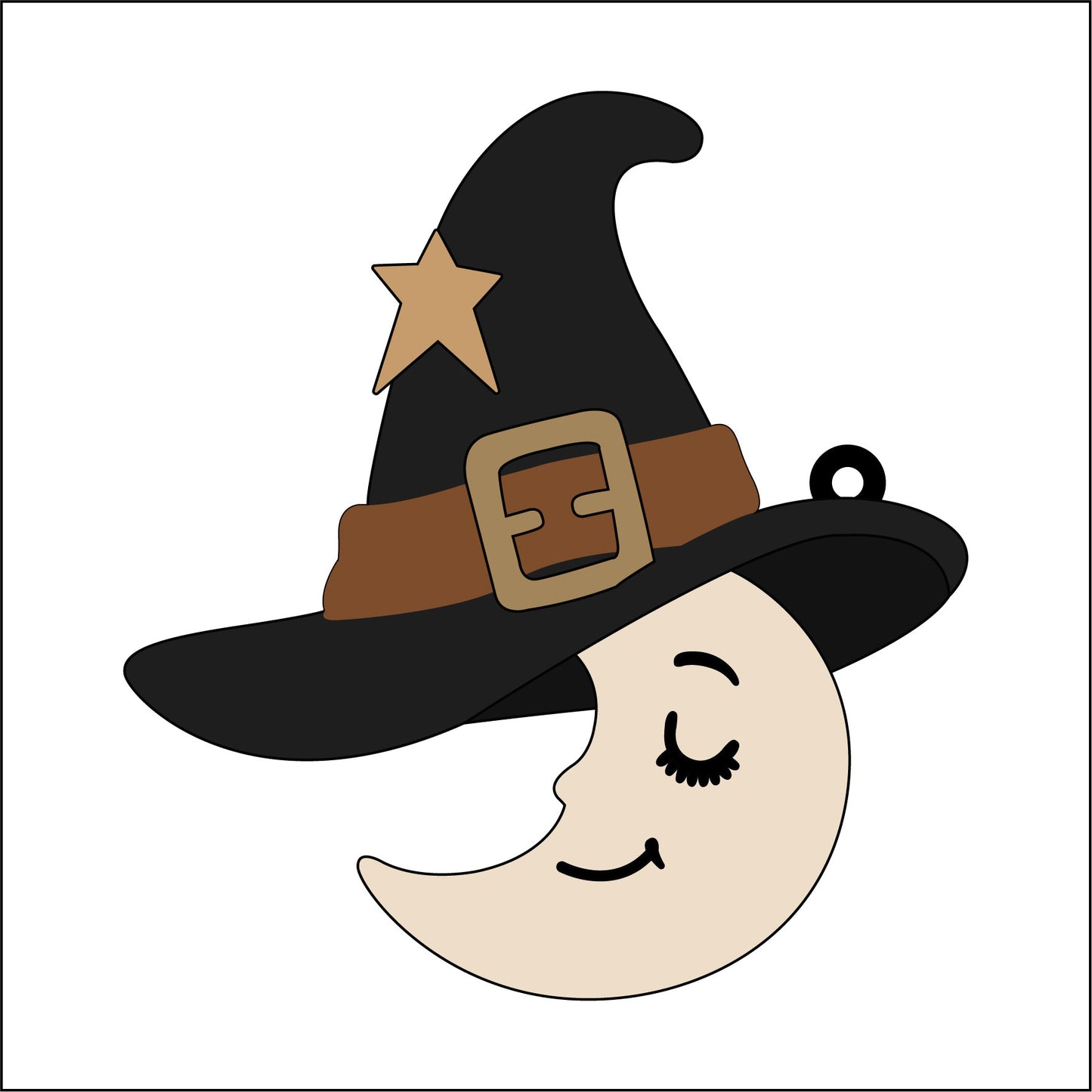 12.5cm Primitive Moon In Witches Hat Decoration