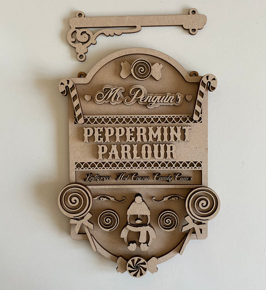 25cm Mr Penguin's Peppermint Parlour Hanging Sign