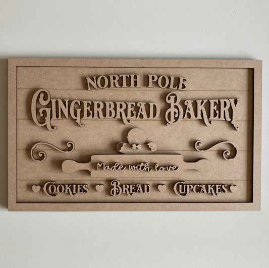 30cm North Pole Gingerbread Bakery Sign