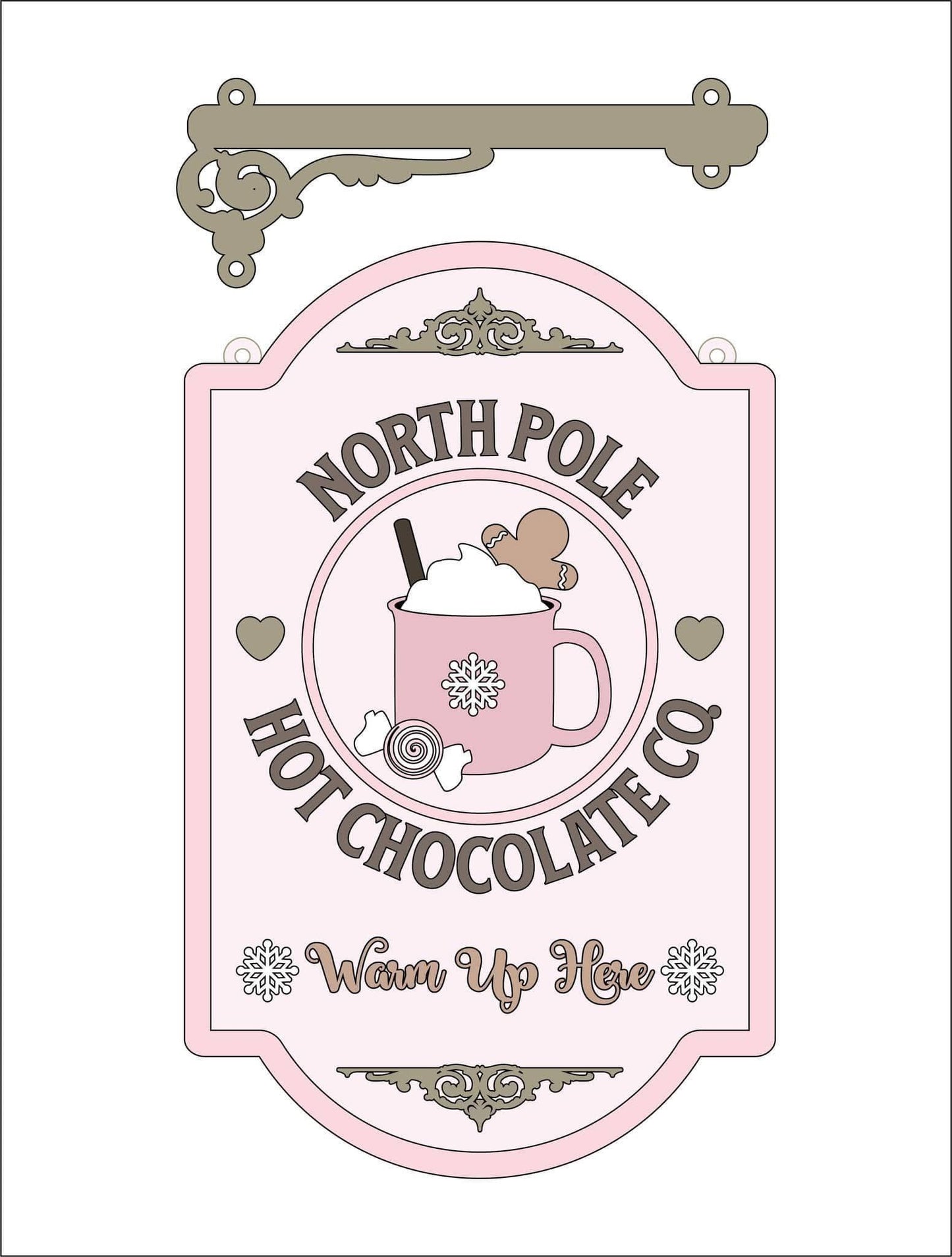 25cm North Pole Hot Chocolate Co Hanging Sign