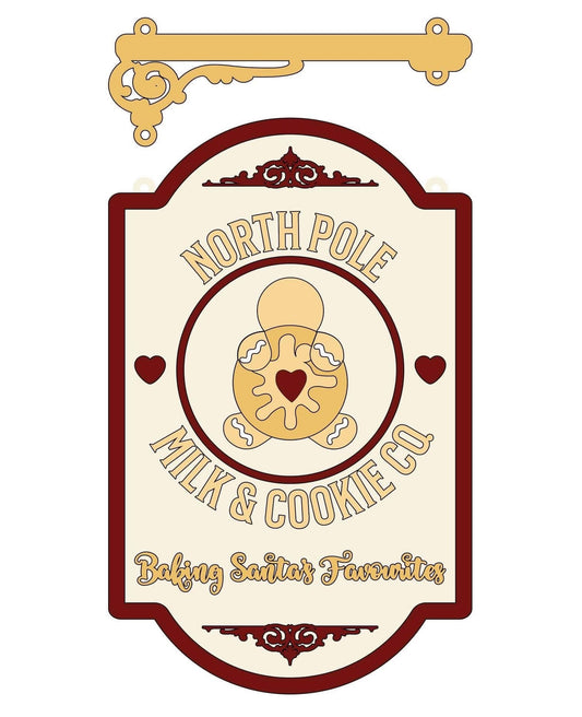 25cm North Pole Milk & Cookie Co Hanging Sign