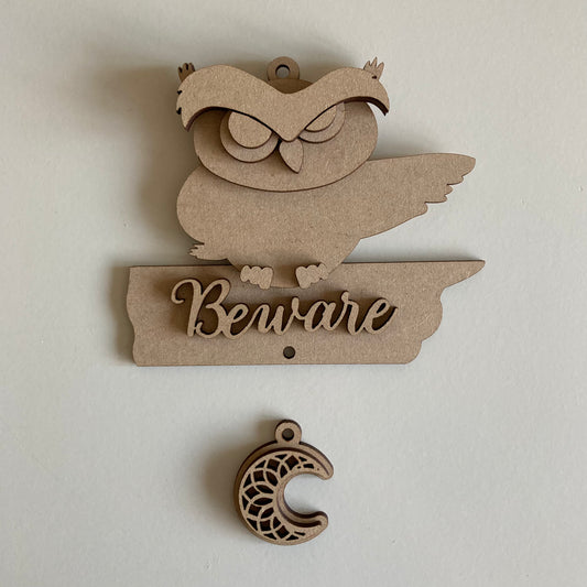 12.5cm Owl & Patterned Moon Dangly Decoration