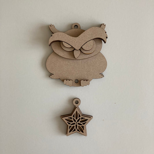 12.5cm Owl & Patterned Star Dangly Decoration