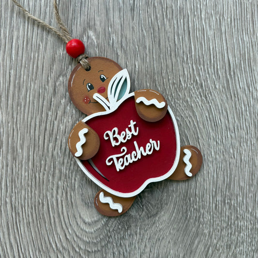 10cm Painted Gingerbread Holding An Apple Decoration