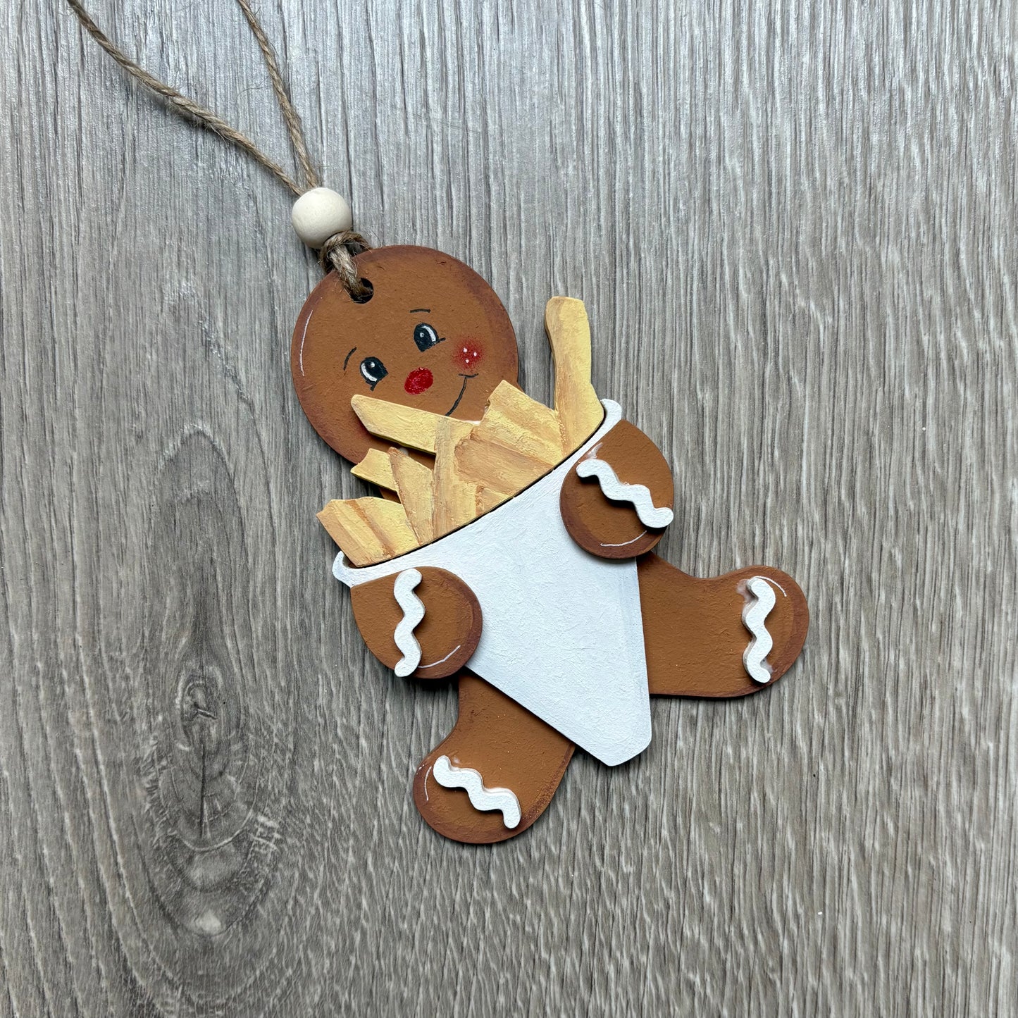 10cm Painted Gingerbread Holding Chips Decoration