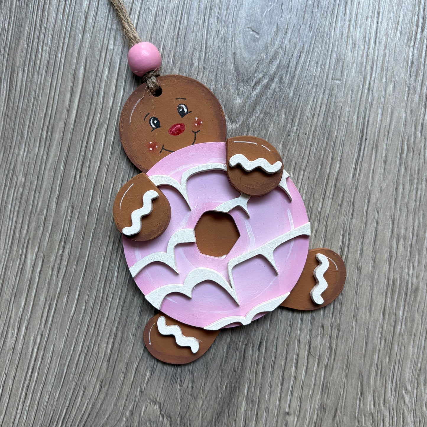 10cm Painted Gingerbread Holding A Party Ring Decoration