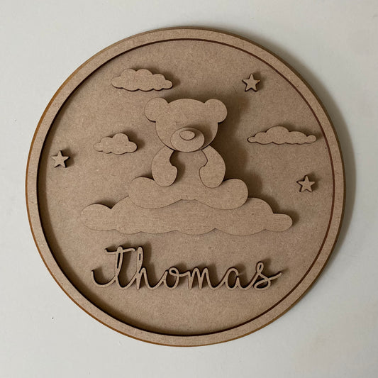 20cm Personalised Bear On A Cloud Sign