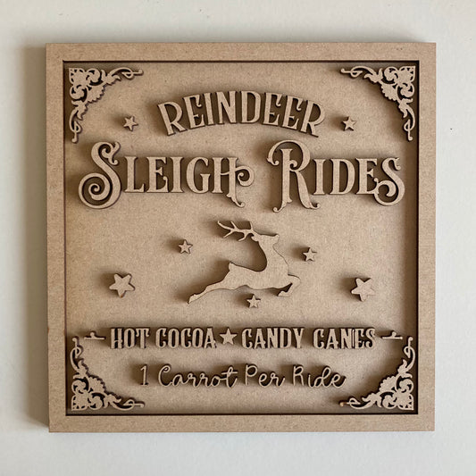 19cm Reindeer Sleigh Rides Sign