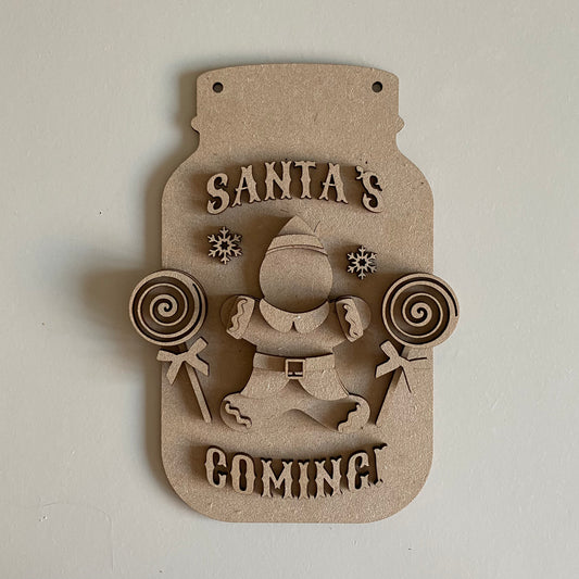 20cm Santa's Coming Gingerbread Elf Mason Jar