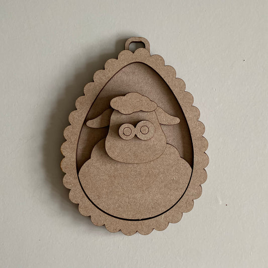 13cm Sheep Scalloped Egg Bauble