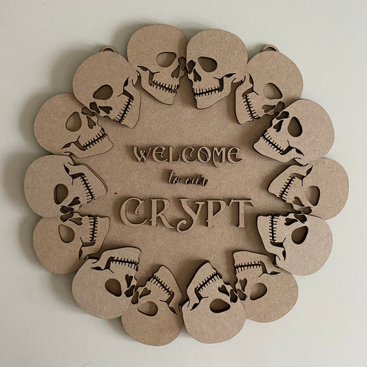 30cm Welcome To Our Crypt Skulls Wreath