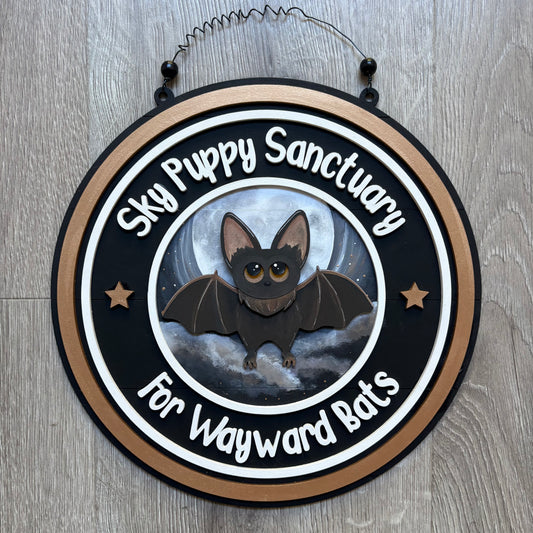 30cm Sky Puppy Sanctuary Painted Sign