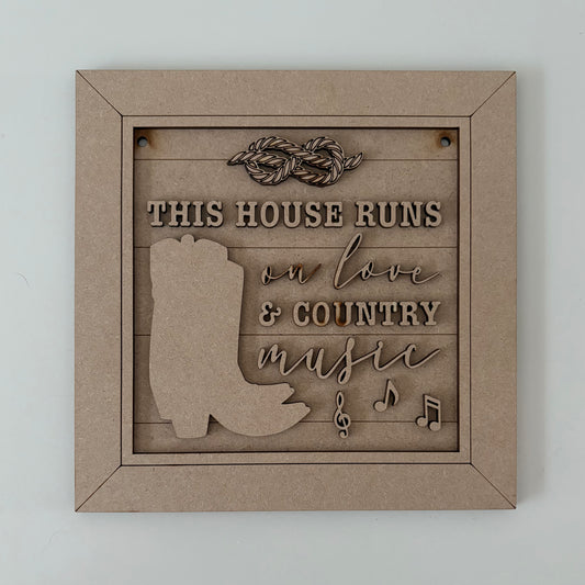 19cm This House Runs On Love & Country Music Sign
