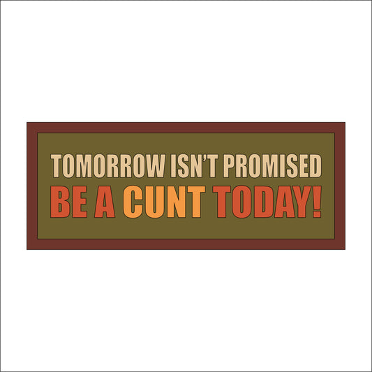 30cm Tomorrow Isn't Promised Be A Cunt Today Sign
