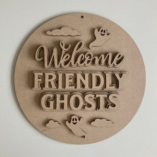 22cm Welcome Friendly Ghosts Sign
