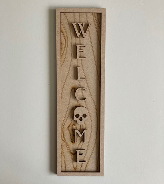30cm Welcome Skull Rectangle Sign