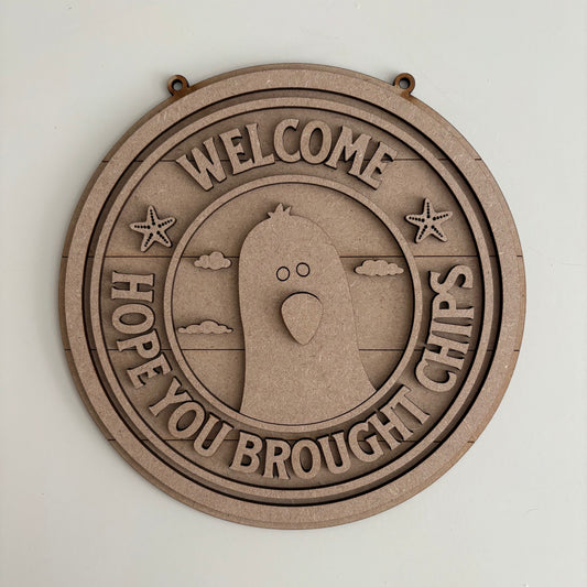 20cm Welcome I Hope you Like Chips Seagull Sign