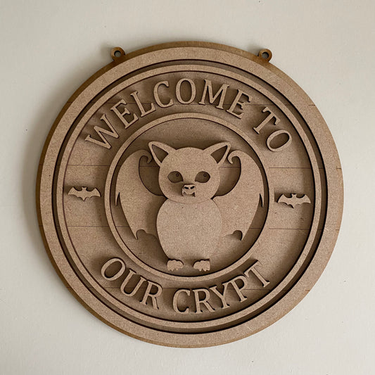 20cm Welcome To Our Crypt Bat Sign