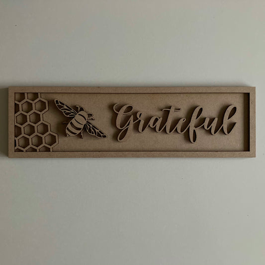 30cm Bee Grateful Rectangle Sign