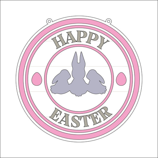 20cm Happy Easter Three Bunnies Round Sign