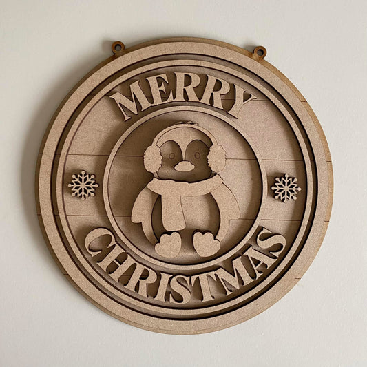 20cm Merry Christmas Penguin Sign