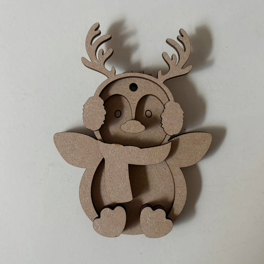 10cm Penguin With Antlers Decoration